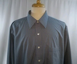 Paul Fredrick Mens French Cuff 18/35 Button Down Blue/Tan Gingham Shirt - Picture 1 of 7