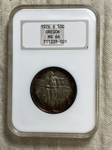 1926-S NGC MS66 Oregon Commemorative Silver Half Dollar Fatty Holo Lovely Toner - Picture 1 of 8