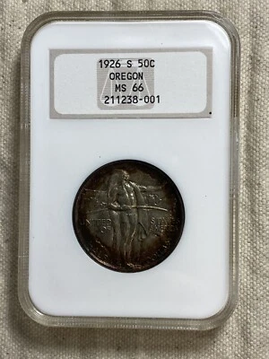 1926-S NGC MS66 Oregon Commemorative Silver Half Dollar Fatty Holo Lovely Toner - Image 1 of 4