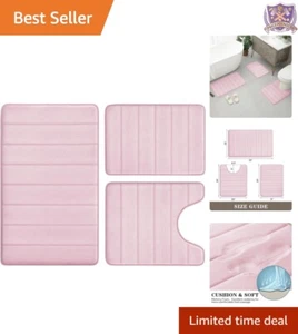 Pink Memory Foam Bath Mat Set - 3-Piece Rug Collection for Bathroom Elegance - Picture 1 of 10
