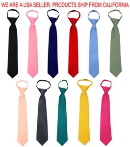 Boy's 14 inch Classic Formal Solid Zipper Necktie Prom Wedding Youth Zipper Tie - Picture 1 of 23