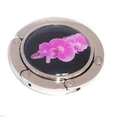 CADOGAN GIFTS Black & Pink Orchd Design Handbag Hanger XHBH10