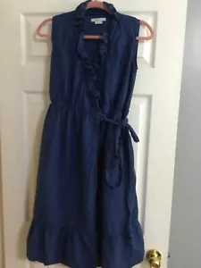 Boden Nancy Leinen Midikleid Rüschen Wickel Bindeband Taille blau Gr. 8P ärmellos - Bild 1 von 8