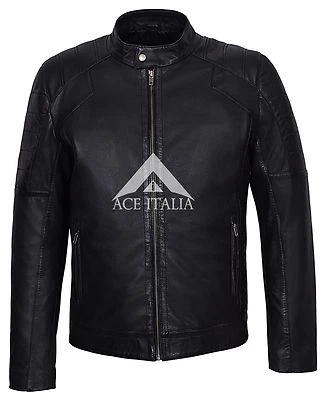 Mens Leather Jacket Black Simple Luxury Casual Shirt REAL LAMBSKIN JACKET 5124 - Imagem 1 de 4