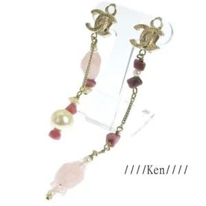 CHANEL Earrings AUTH Coco CC Logo Mark Vintage Gold Logo Colored Stones Pearl - Picture 1 of 12
