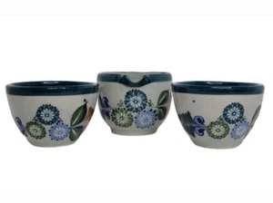 Erandi Tonala Mexico Pottery 2 Cups & Creamer Blue Green Flowers Butterfly Vtg - Picture 1 of 11