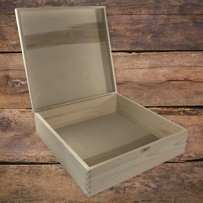 Large Square Gift Wooden Box | 36 x 36 x 10.5 cm | Decorative Pine Lid & Clasp - Image 1 of 4