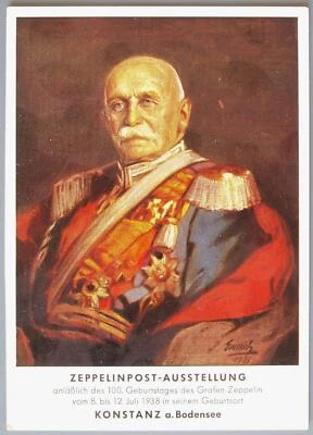 GERMANY 1938 Graf ZEPPELIN Memo EXPO Picture Card/PPC + special KONSTANZ Pmk - Image 1 of 2