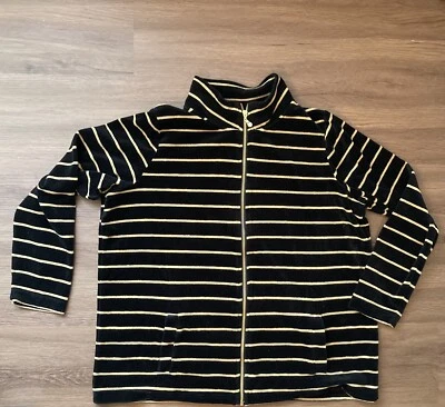 Quacker Factory Black & Sparkle Gold Striped Full Zip Velour Jacket Size Large - Image 1 of 4