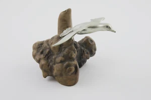 Flying Pewter Seagull on Burl Wood Driftwood Base Sculpture Hoseton Perry Cardee - Picture 1 of 5