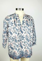 Madewell XS Multicolor Paisley Print Silk V-Neck Long Sleeve Peasant Top Shirt