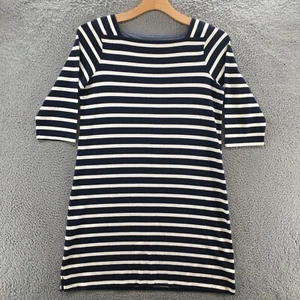 LL Bean Sweater Dress Womens L Blue White 3/4 Sleeve Pullover Square Neck Stripe - Picture 1 of 17