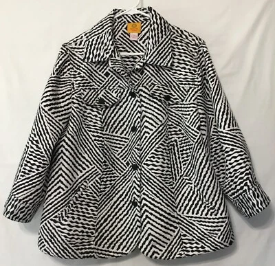 Women's Ruby Rd. Woman Size 16W Black & White Abstract Striped 3/4 Sleeve Jacket - Image 1 of 4