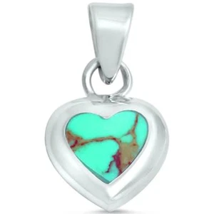 Green Turquoise Heart .925 Sterling Silver Pendant - Picture 1 of 2