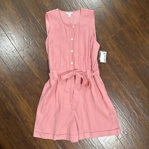 Nine West Utility Romper Rose Belted Short Sleeve Pockets Womens Sz XXL  NWT - Picture 1 of 13
