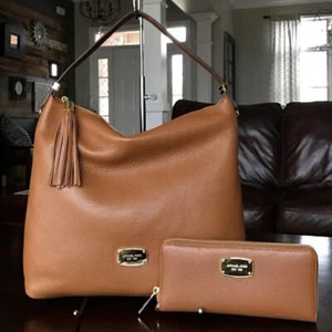 Michael Kors Bedford Luggage Brown Pebbled Leather Shoulder Bag Purse & Wallet - Picture 1 of 15
