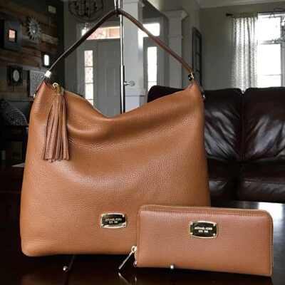 Michael Kors Bedford Luggage Brown Pebbled Leather Shoulder Bag Purse & Wallet - Image 1 of 4