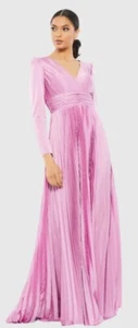 Mac Duggal 26542 Pleated Long Sleeve V-Neck Gown NWT size 8 Lilac/Pink - Picture 1 of 6