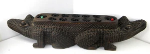 Vintage African Art Carved Mancala Game Board Crocodiles Figural Black Wood OOAK - Picture 1 of 12