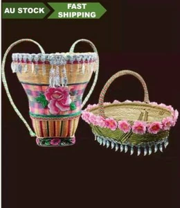 Bamboo Basket Handwoven Handcrafted Basket Vintage Floral Style Artwork Decor - Picture 1 of 10