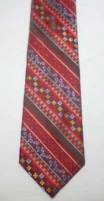 PAUL FREDRICK ROJO CON FORMAS Y RAYAS MULTICOLORES CORBATA 100% SEDA ITALIANA Foto 1 de 4