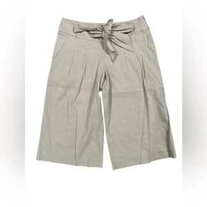 Pantalone ritagliato Elie Tahari lino gamba larga Haley taglia 2 marrone kaki - Foto 1 di 6