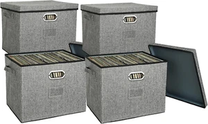 4-PK Vinyl Record Storage Boxes with Lids - Handles 100+ Records 17x13x13 (GRAY) - Picture 1 of 10