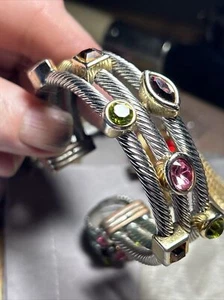 Beautiful Stones Cuff Bracelet With Matching Ring Size 6 & 7” - Picture 1 of 11