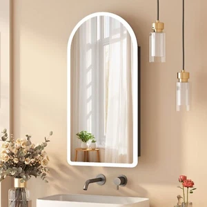 Arch LED Lighted Bathroom Mirror with Storage Wall LED Anti-fog Vanity Mirror - Picture 1 of 11