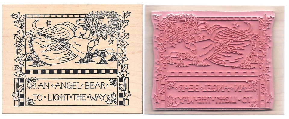 Oso de peluche ángel Light the Way madera Mntd sello de goma 5"x4" - Linda Grayson $6Sh Foto 1 de 1