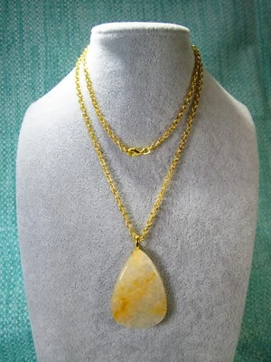 Aventurine Polished Cab. Pendant w/ 30" Gold Plated Stainless Steel Necklace / R - Image 1 of 4
