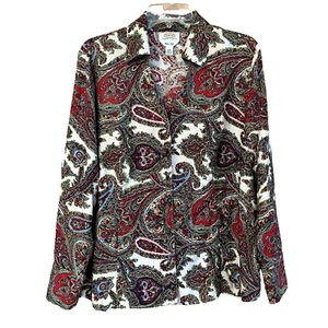 TALBOTS Petites Blouse Women's Size 16W Pure 100% Silk Paisley V-Neck Button Up - Picture 1 of 9