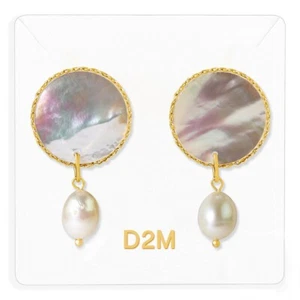 D2M Pearl Earrings 18K Gold Plated, Unisex - Picture 1 of 7