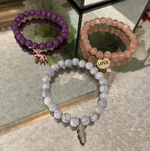 Lot Of 3 Girls Glass Beaded Bracelets with Charms - Picture 1 of 1
