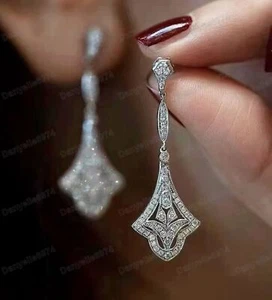 Pendientes colgantes vintage Art Deco inspirados en pasta de plata diamantes de imitación boda años 20 - Imagen 1 de 4