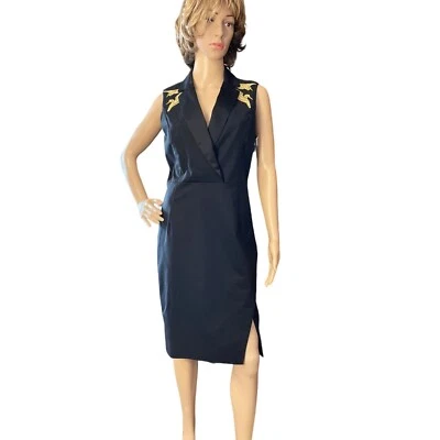 Altuzarra Black Satin Dress Size 8 Sleeveless With Gold Embroidery - Image 1 of 4