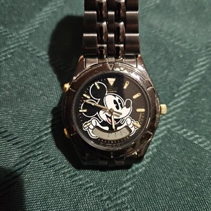 MICKEY MOUSE Seiko H801-7011 Black Chrono Unisex CHARACTER WATCH Works Good NICE - Picture 1 of 10