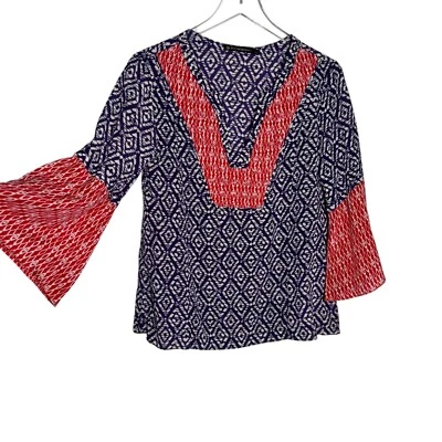 ViX Paula Hermanny Tunic Top size small Red Purple silk v-neck 3/4 bell sleeve - Image 1 of 4