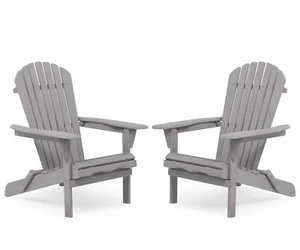 Folding Adirondack Chair, Cedar Wood Outdoor Fire Pit Patio Seating Set of 2 - Picture 1 of 23