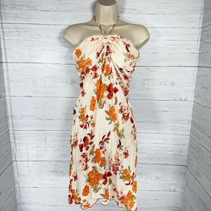 VTG Wet Seal y2k medium ivory orange halter babydoll floral dress fairy romantic - Picture 1 of 9