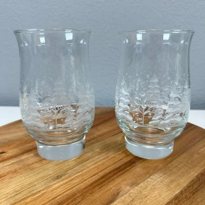 De Colección Libbey Set (2) Vasos de Vidrio Transparente Invierno Nieve Árboles Navidad Vacaciones Foto 1 de 4