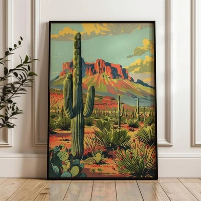 Póster de viaje vintage | Arte paisajístico del suroeste del desierto | Decoración de pared retro boho Foto 1 de 4