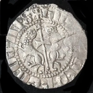 ARMENIA 1198-1219 AD Levon I Tranvía de Plata Caballeros Templarios Moneda de Cruzadas NGC AU - Imagen 1 de 5