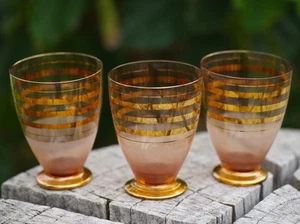 VINTAGE Gold gebänderte Cordial Gläser 3er Set Böhmisches Glas 50er Jahre SELTENER FUND! - Bild 1 von 5