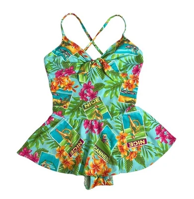 Vintage 90s Kathy Ireland Swimsuit 14 Skirted One Piece Nautical Tropical Pinup - Image 1 of 4