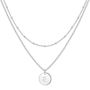 Initial E Necklace Silver 2 x Layered Necklaces Coin Engraved Nickle Lead FREE - Picture 1 of 7