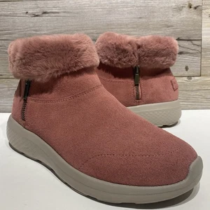 Skechers Suede Booties Ankle Boots Rose Pink Faux Fur Lined Women's 8 Zip-Up - Picture 1 of 11