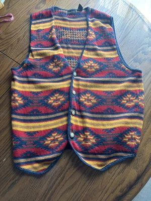 VTG Structure Mens Cardigan Sweater Vest L Multicolor Aztec Pattern - Image 1 of 4