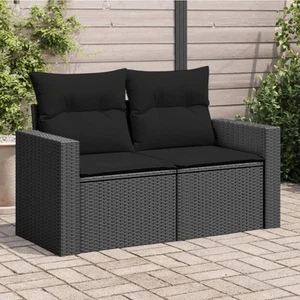 vidaXL Gartensofa mit Kissen 2-Sitzer Schwarz Poly Rattan - Bild 1 von 10