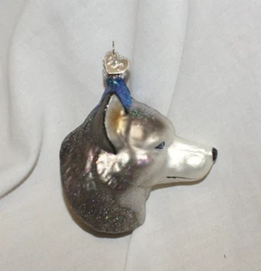 Vintage alte Welt Weihnachten Wolfskopf Weihnachtsschmuck irisierend glitzernd 3,25" - Bild 1 von 4